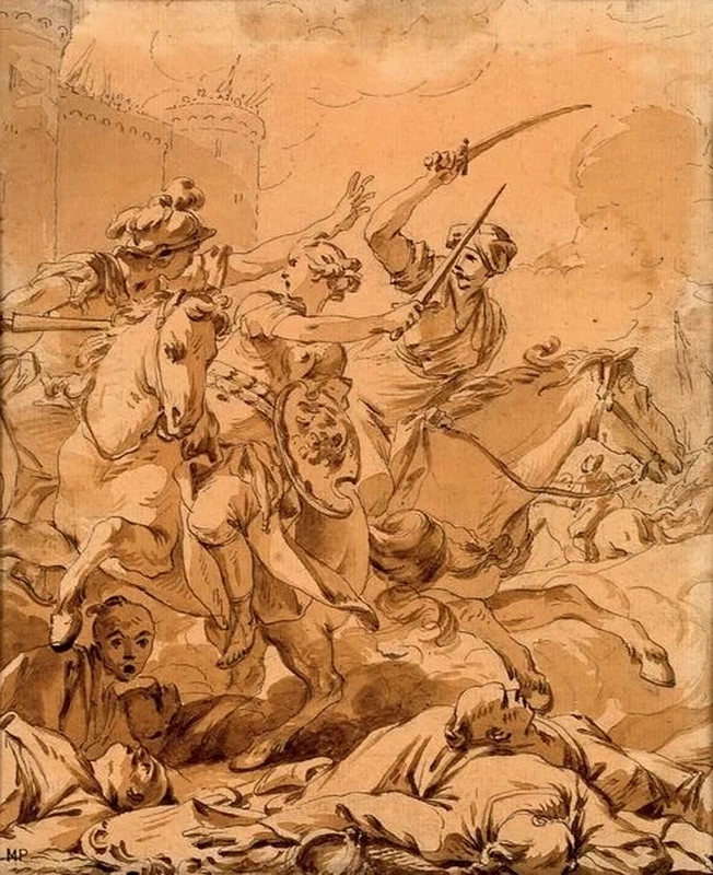 Battaglia delle Amazzoni ai piedi di una fortezza